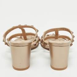 Pre Owned Valentino Gold Leather Rockstud Slide Sandals Size 38