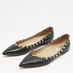 Valentino Black Leather Rockstud Ballet Flats Size 40