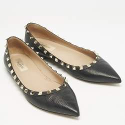 Valentino Black Leather Rockstud Ballet Flats Size 40
