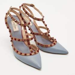 Valentino Light Blue Leather Rockstud Cage Pumps Size 40.5