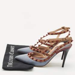 Valentino Light Blue Leather Rockstud Cage Pumps Size 40.5