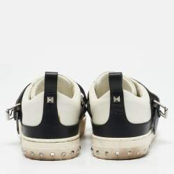 Valentino White/Black Leather Buckle Strap Rockstud Low Top Sneakers Size 39