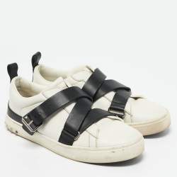 Valentino White/Black Leather Buckle Strap Rockstud Low Top Sneakers Size 39