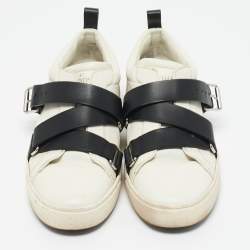 Valentino White/Black Leather Buckle Strap Rockstud Low Top Sneakers Size 39