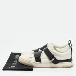 Valentino White/Black Leather Buckle Strap Rockstud Low Top Sneakers Size 39