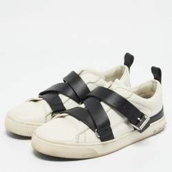 Valentino White/Black Leather Buckle Strap Rockstud Low Top Sneakers Size 39