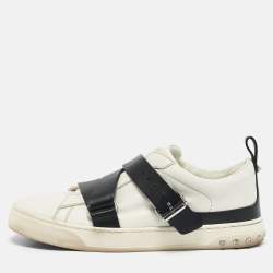 Valentino White/Black Leather Buckle Strap Rockstud Low Top Sneakers Size 39