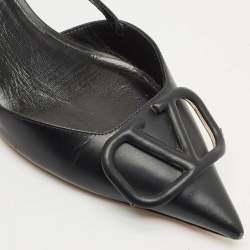 Pre Owned Valentino Black Leather VLogo Slingback Pumps Size 37