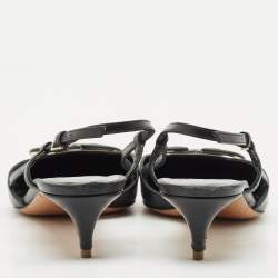 Pre Owned Valentino Black Leather VLogo Slingback Pumps Size 37