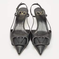 Pre Owned Valentino Black Leather VLogo Slingback Pumps Size 37