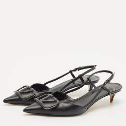 Pre Owned Valentino Black Leather VLogo Slingback Pumps Size 37
