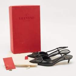 Pre Owned Valentino Black Leather VLogo Slingback Pumps Size 37