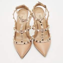 Valentino Beige Leather Rockstud Cage Pumps Size 36.5
