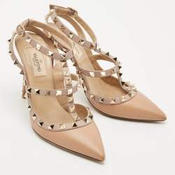 Valentino Beige Leather Rockstud Cage Pumps Size 36.5