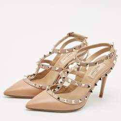 Valentino Beige Leather Rockstud Cage Pumps Size 36.5