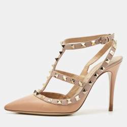 Valentino Beige Leather Rockstud Cage Pumps Size 36.5