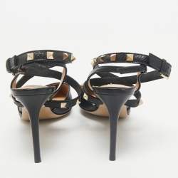 Valentino Black Leather Rockstud Slingback Pumps Size 37