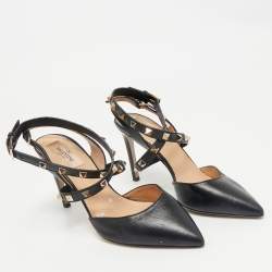 Valentino Black Leather Rockstud Slingback Pumps Size 37
