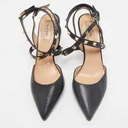 Valentino Black Leather Rockstud Slingback Pumps Size 37