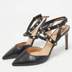 Valentino Black Leather Rockstud Slingback Pumps Size 37
