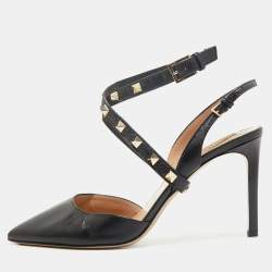 Valentino Black Leather Rockstud Slingback Pumps Size 37