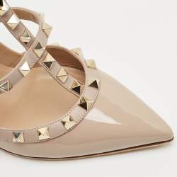 Valentino Dusty Pink Patent Leather Rockstud Ankle Strap Pumps Size 37.5