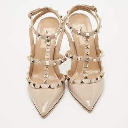 Valentino Dusty Pink Patent Leather Rockstud Ankle Strap Pumps Size 37.5