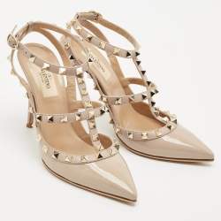 Valentino Dusty Pink Patent Leather Rockstud Ankle Strap Pumps Size 37.5