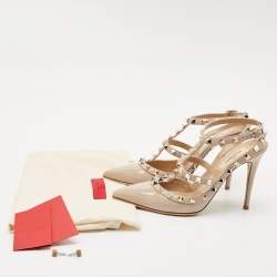 Valentino Dusty Pink Patent Leather Rockstud Ankle Strap Pumps Size 37.5