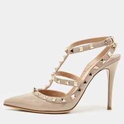 Valentino Dusty Pink Patent Leather Rockstud Ankle Strap Pumps Size 37.5