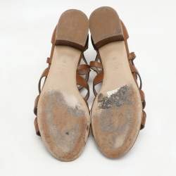 Valentino Brown Leather Rockstud Gladiator Flat Sandals Size 36