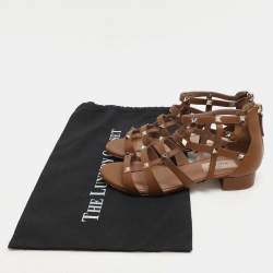 Valentino Brown Leather Rockstud Gladiator Flat Sandals Size 36
