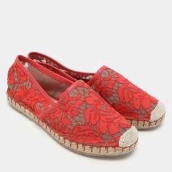 Valentino Red Lace Espadrille Flats Size 36