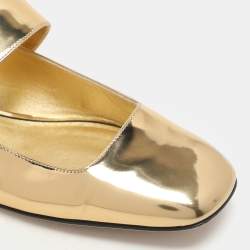 Valentino Gold Patent Leather VLogo Locker Mary Jane Ballet Flats Size 36.5