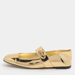 Valentino Gold Patent Leather VLogo Locker Mary Jane Ballet Flats Size 36.5