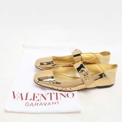 Valentino Gold Patent Leather VLogo Locker Mary Jane Ballet Flats Size 36.5
