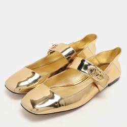 Valentino Gold Patent Leather VLogo Locker Mary Jane Ballet Flats Size 36.5