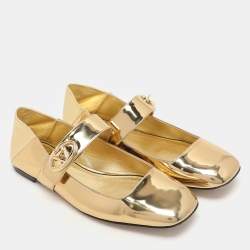 Valentino Gold Patent Leather VLogo Locker Mary Jane Ballet Flats Size 36.5