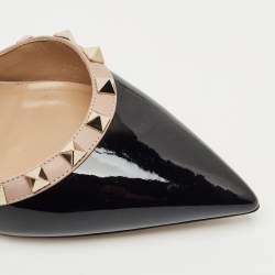 Valentino Black/Pink Patent and Leather Rockstud D'orsay Pumps Size 37.5