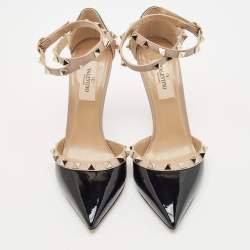 Valentino Black/Pink Patent and Leather Rockstud D'orsay Pumps Size 37.5