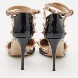 Valentino Black/Pink Patent and Leather Rockstud D'orsay Pumps Size 37.5