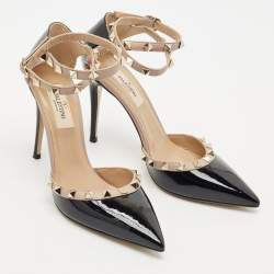Valentino Black/Pink Patent and Leather Rockstud D'orsay Pumps Size 37.5