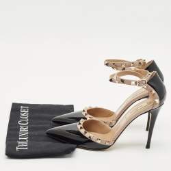 Valentino Black/Pink Patent and Leather Rockstud D'orsay Pumps Size 37.5