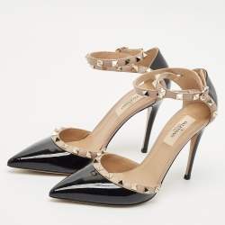 Valentino Black/Pink Patent and Leather Rockstud D'orsay Pumps Size 37.5