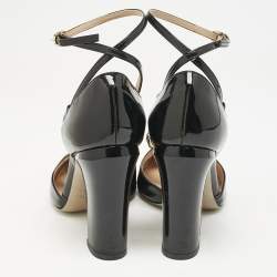 Valentino Black Patent Leather Ankle Strap Block Heel Pumps Size 36