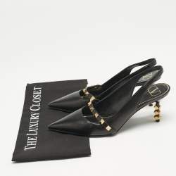 Pre Owned Valentino Black Leather Pointed Toe Rockstud Slingback Pumps Size 37