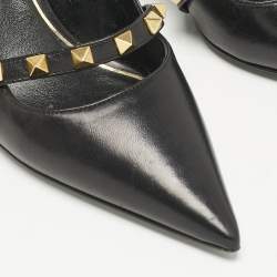 Pre Owned Valentino Black Leather Pointed Toe Rockstud Slingback Pumps Size 37