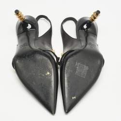 Pre Owned Valentino Black Leather Pointed Toe Rockstud Slingback Pumps Size 37