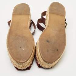 Valentino Burgundy Embellished Suede and Leather Ankle Strap Espadrille Flats Size 39