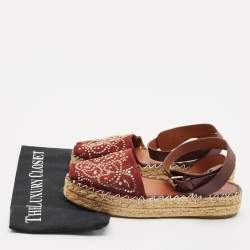 Valentino Burgundy Embellished Suede and Leather Ankle Strap Espadrille Flats Size 39